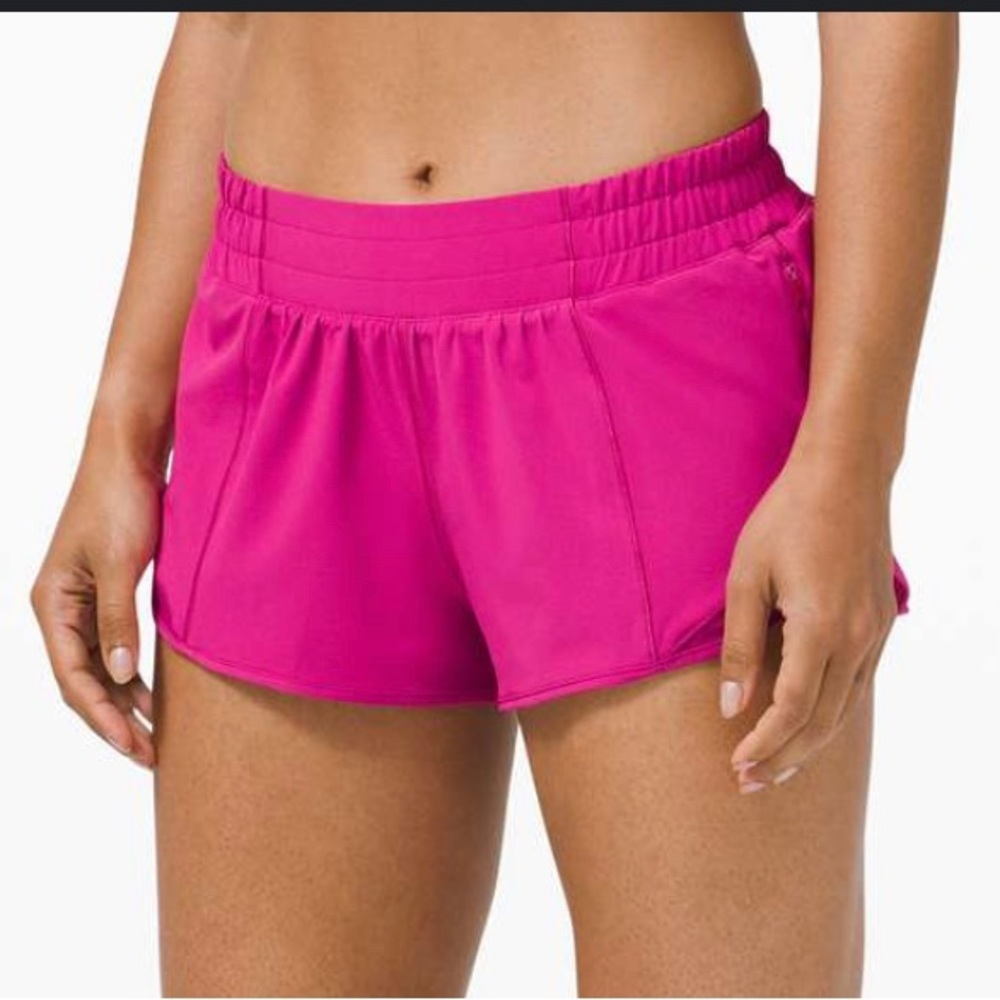 Lululemon Hotty Hot Low- rise 2.5” lined short in color: ripened raspberry